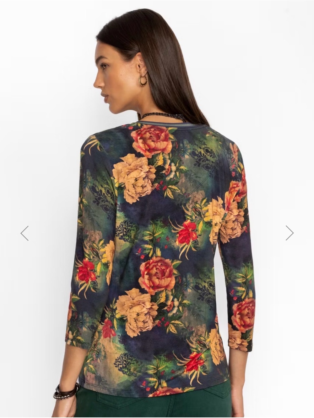 Johnny Was The Janie Favorite 3/4 Sleeve V-Neck Tee Top Catalina Floral Boho M - Picture 2 of 15